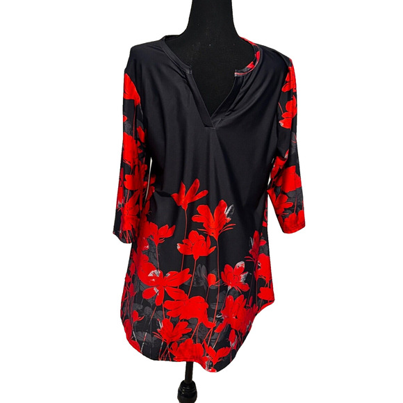 LILY New sz L Tunic Top Mini Dress Rose Floral 3/4 sleeve Coquette Whimsigoth - Picture 1 of 8
